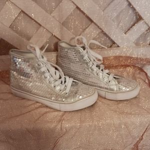 Balera girls high top sneakers with silver sequins size 6